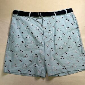 Savane Men's Belted Chino Shorts Light Blue Novelty Print Size 40 NWT